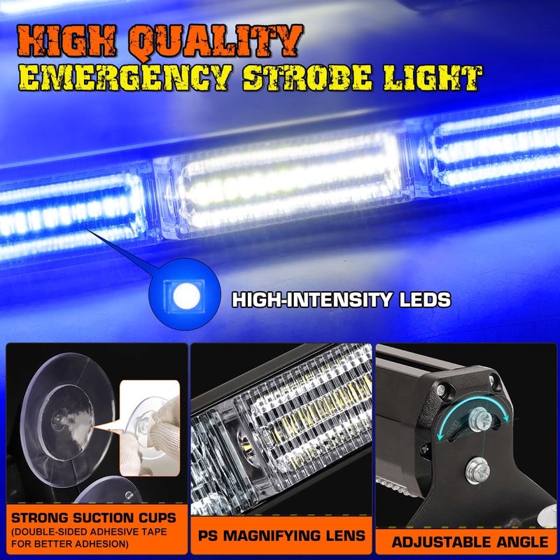 LRTER 2 in 1 Emergency Strobe Light Bar Safety Flashing Warning Hazard Caution Light Bar w/Digital Display Controller for Construction Vehicles Firefighter Trucks(2x17.7, Blue/White) - Image 3